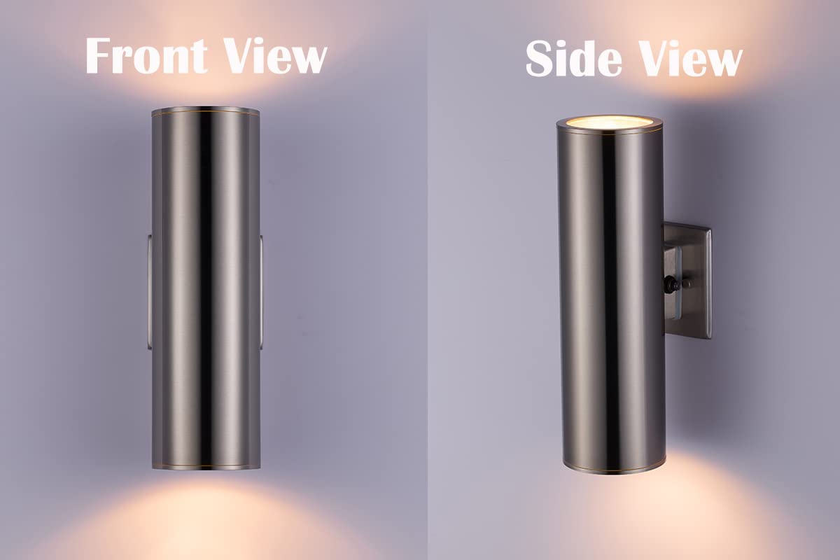 TENGXIN Dusk to Dawn Outdoor Wall Sconce, Stainless Steel, Brushed Nickel with Sensor, 1 Pack, Model GMC00006BO-G