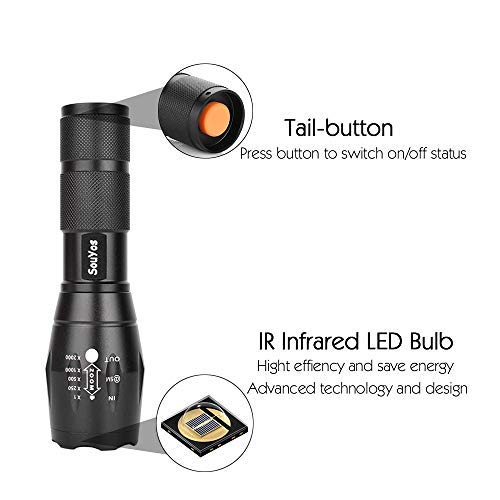 Souyos IR Illuminator Flashlight, 850nm LED Night Vision Torch, Adjustable Focus, Black, Model 8595775194