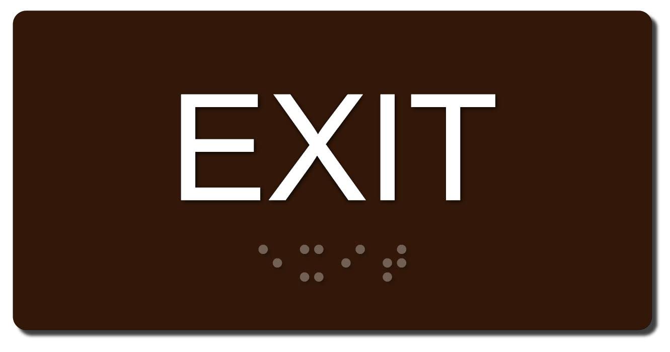 ADA Compliant Tactile Exit Sign (3'' X 6'' Dark Brown/White)