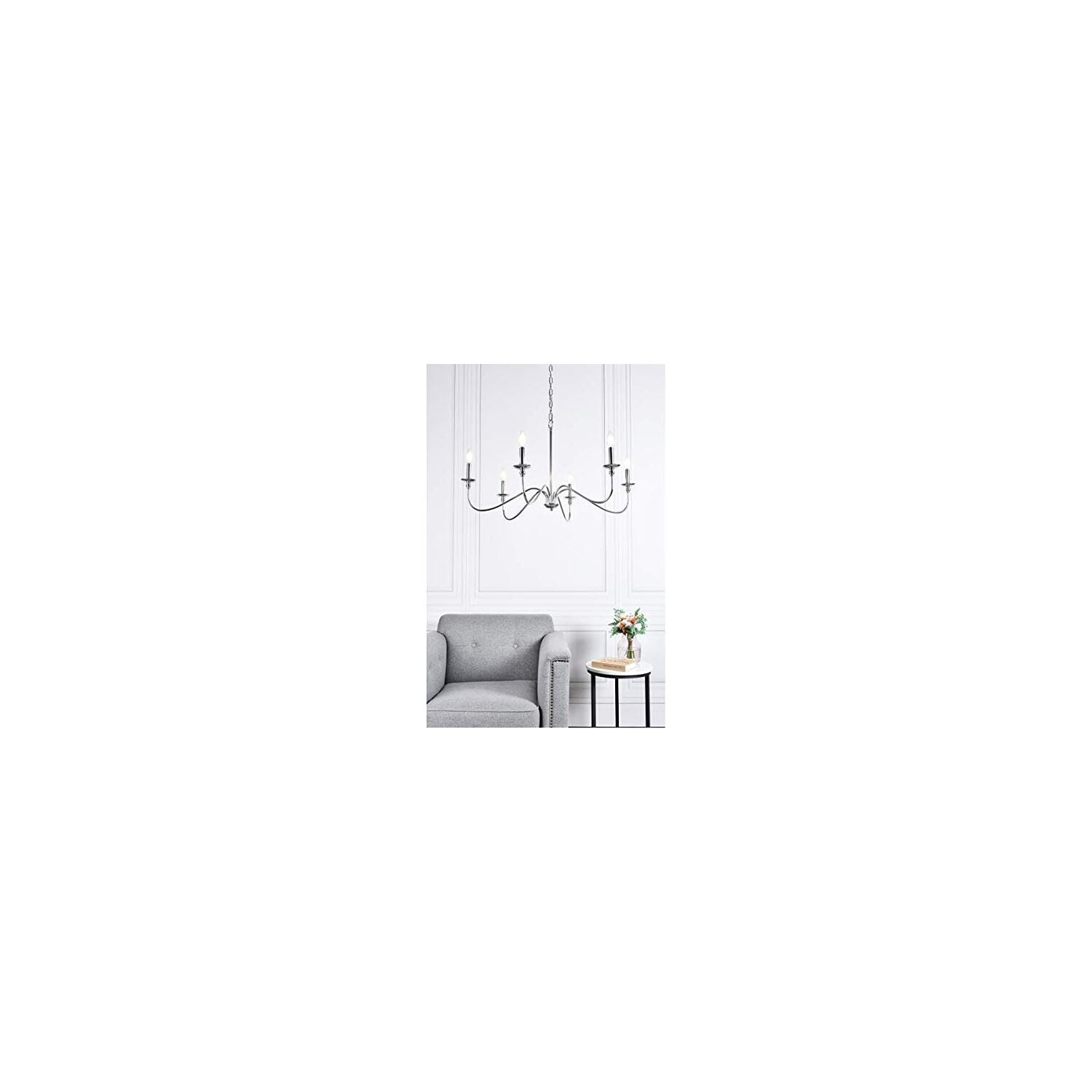 Living District Rohan 6-Light Mid-Century Metal Chandelier In Polished Nickel