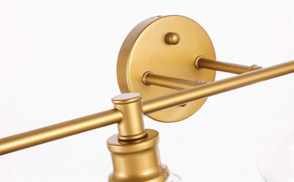 Living District Gene Industrial Mid-Century Modern 4 Light Entryway and Bathroom Wall Sconce in Brass and Clear Glass