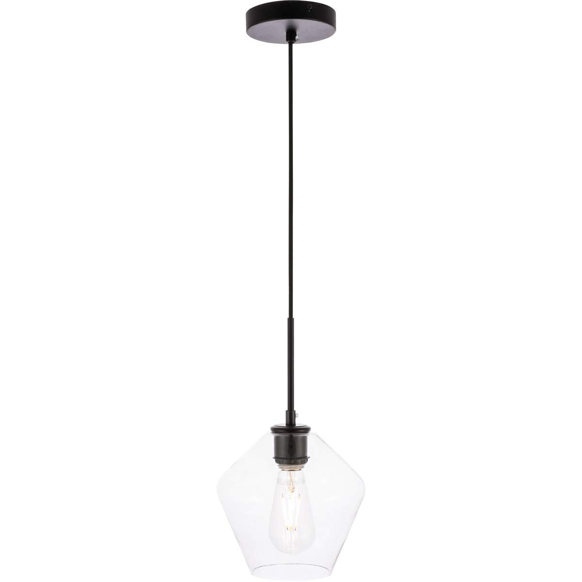 Living District Gene 1-Light Mid-Century Metal Pendant in Black and Clear Glass