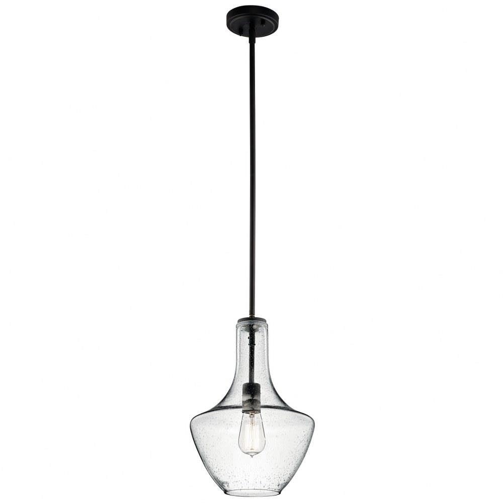Kichler Everly 15.25 Kitchen Bell Pendant In Olde Bronze, 1-Light Clear Seeded Glass Pendant Light, (15.25 H X 10.5 W), 42141Ozc