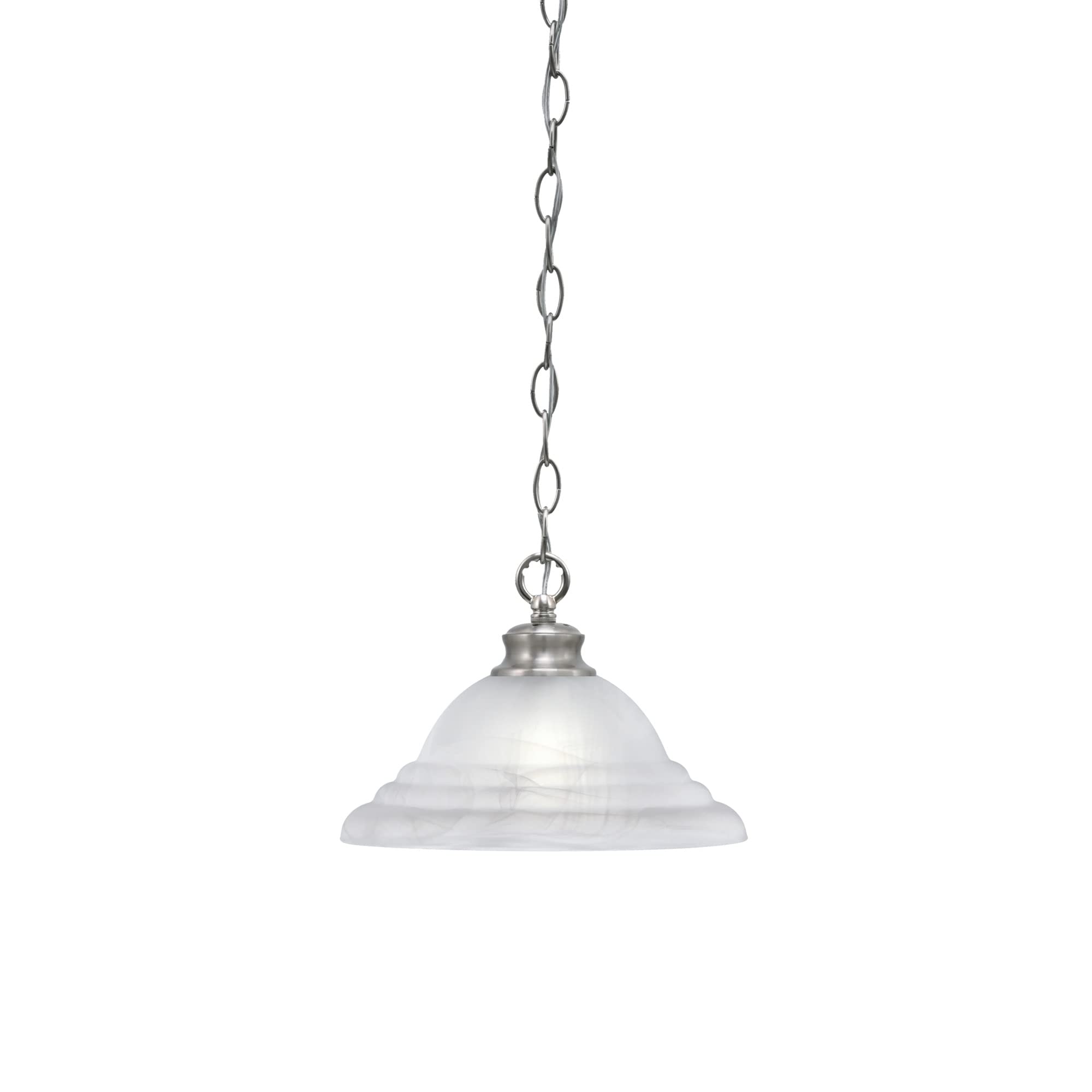 Toltec Lighting Chain Hung Pendant Shown in Brushed Nickel Finish with 12&quot; White Alabaster Swirl Glass
