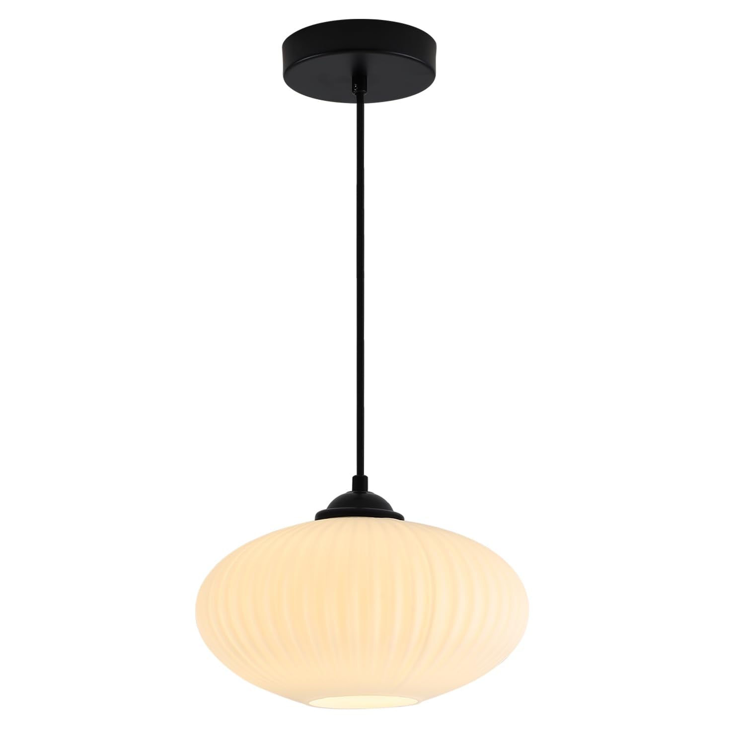 KCO Lighting Large Milk Glass Pendant Light Black and White Pendant Light Mid Century Modern Hanging Ceiling Light Fixture Indus