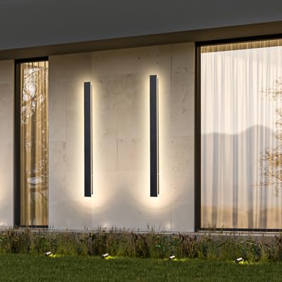 Sjiguangz 2 Pack 24 Inch Long Outdoor Modern Led Wall Lights, 3000K Black Modern Wall Sconce, Waterproof Ip65 Long Wall Light Fi