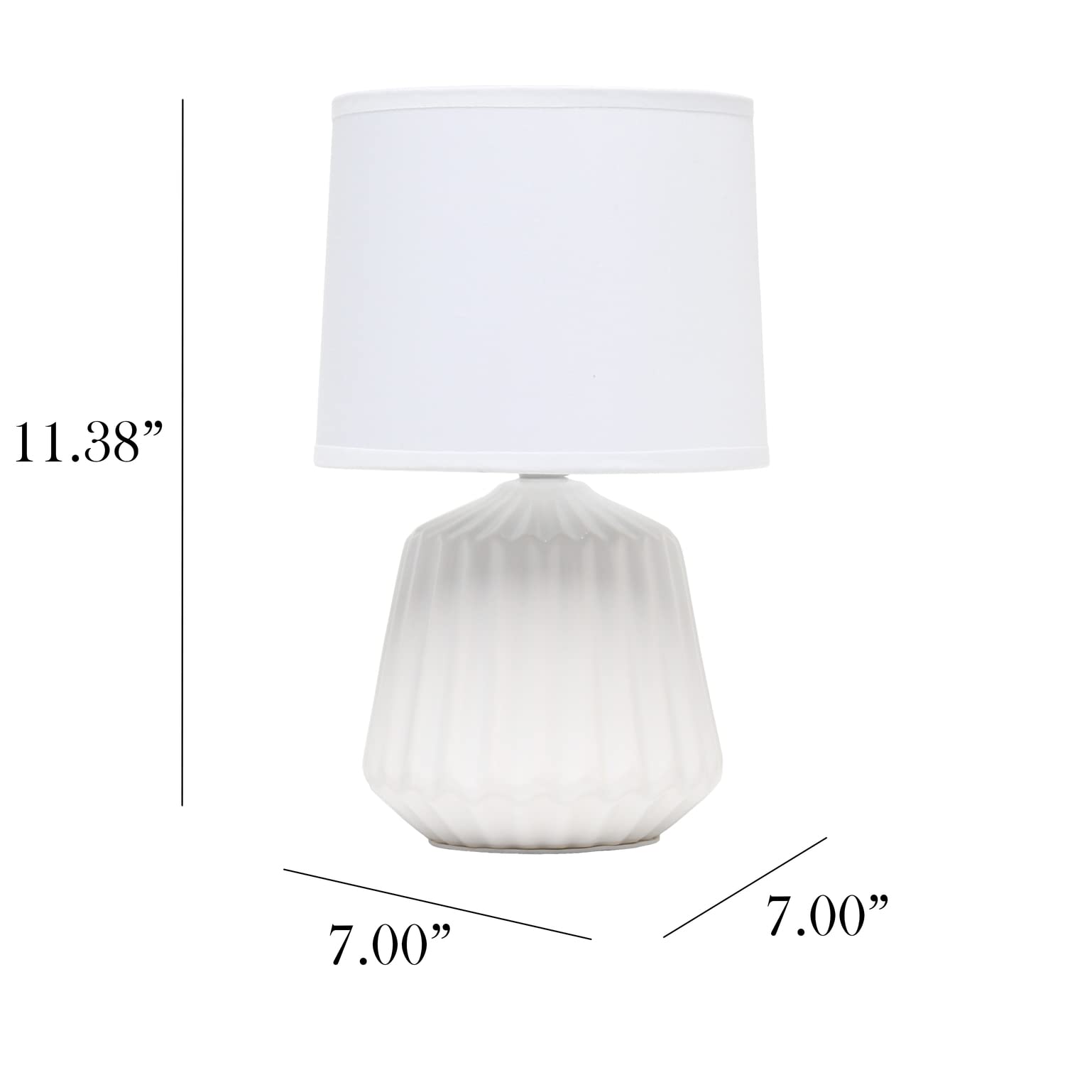 Simple Designs LT1120-OFF Table Lamp, Ceramic, Off-White, 7inL x 7inW x 11.375inH, Petite Mini Pleated Base