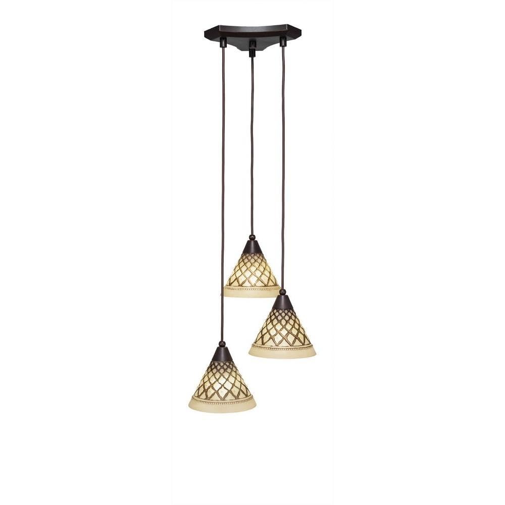 Toltec Lighting 28-Dg-7185 Europa 3 Light Multi-Light Mini Pendant With Chocolate Icing Glass, 7&quot;, Dark Granite