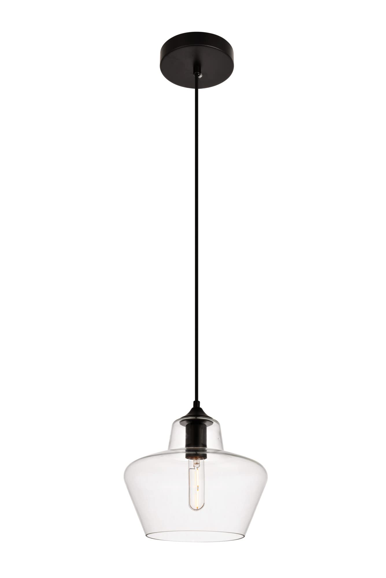 Elegant Lighting Living District Placido Collection Pendant D9.8 H9.3 Lt:1 Black and Clear Finish