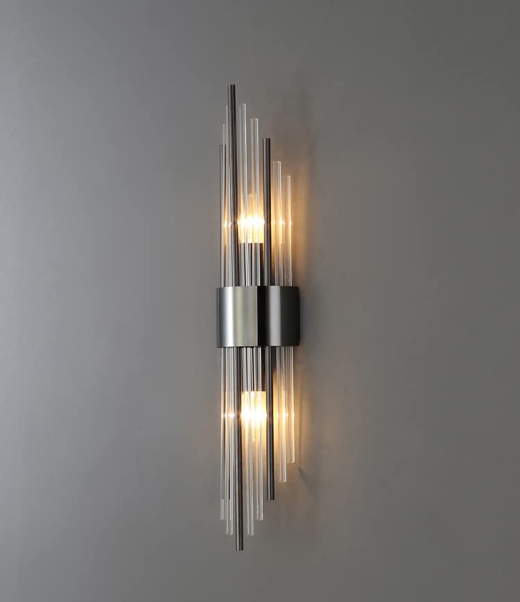 Shawnkey 2-Light Modern Wall Sconce, Black Metal & Clear Glass, Ideal For Bedroom & Bathroom