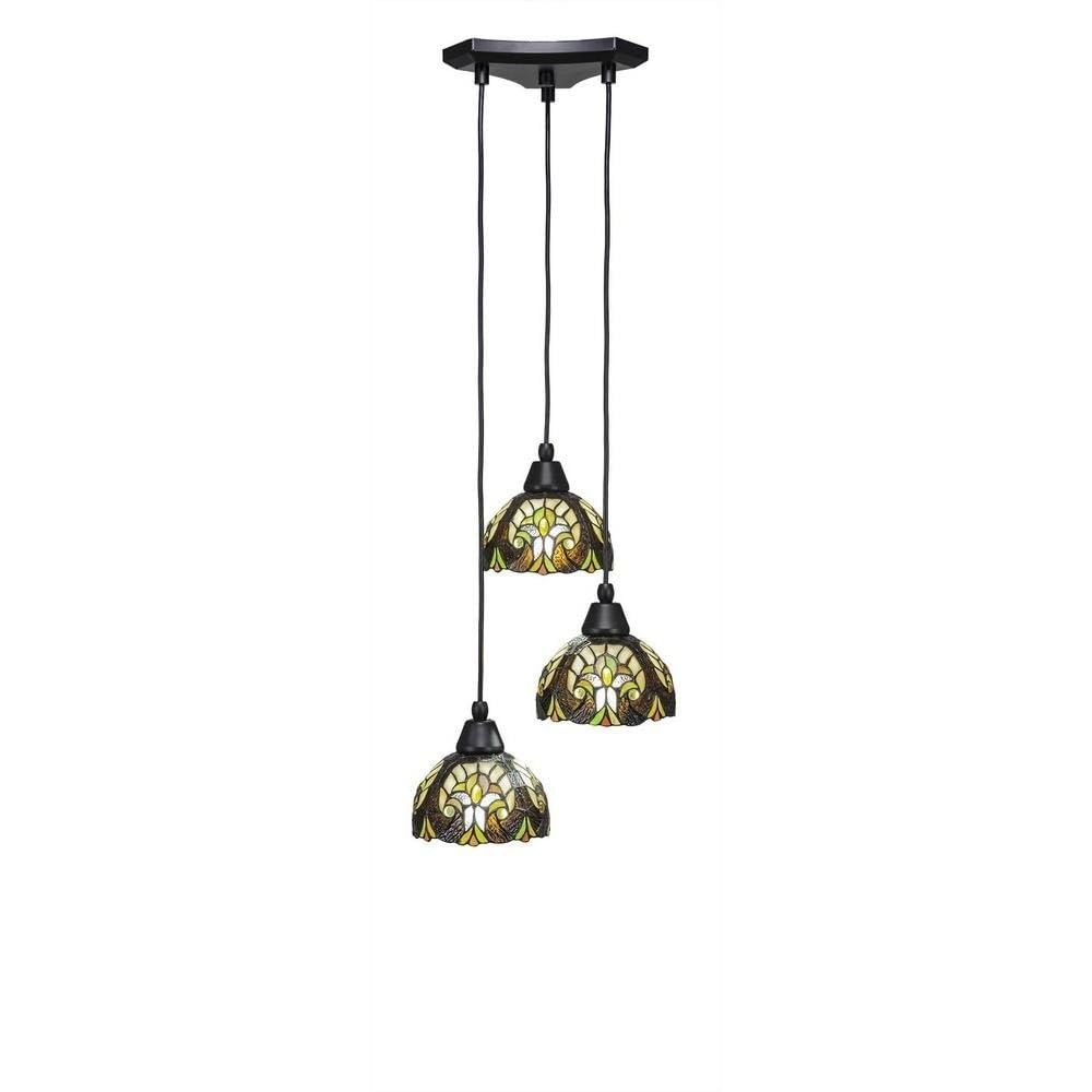 Toltec Lighting 28-Mb-9945 Europa 3 Light Multi-Light Mini Pendant With Ivory Cypress Glass, 7&quot;, Matte Black