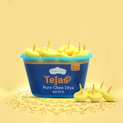 Shubhkart Tejas Pure Ghee Wicks| Batti| Diya for Pooja, 60 Pieces, Wax Free Vegan Ghee Batti/Wicks/Jyot for Pooja Aarti (Pack of