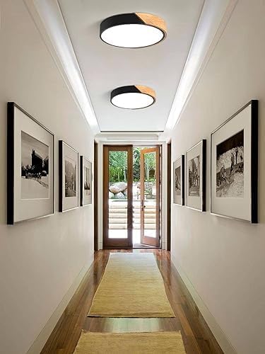 Vikaey Modern Dimmable Led Ceiling Light, Minimalist Wood Style 5Cct 2700K-6000K Flush Mount Ceiling Light Fixture, Round Lighti
