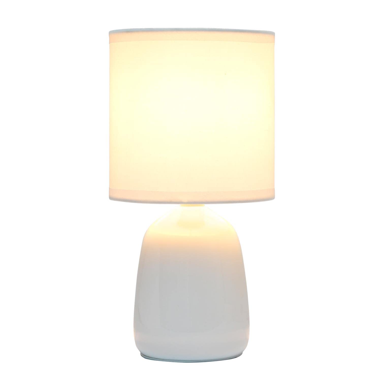 Simple Designs Lt1134-Off 10.04&quot; Tall Traditional Ceramic Thimble Base Bedside Table Desk Lamp W Matching Fabric Shade For Home Decor, Nightstand, Bedroom, Living Room, Entryway, Office, Off White