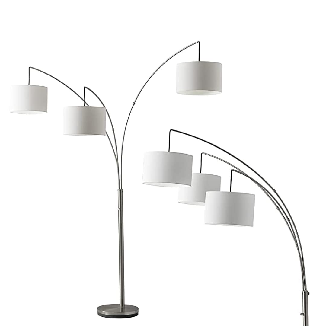 Adesso Arc Floor Lamp With 3 Movable Shades & Dimmable Brightness - Perfect Lighting For Bedroom, Living Room And Corner Decor,