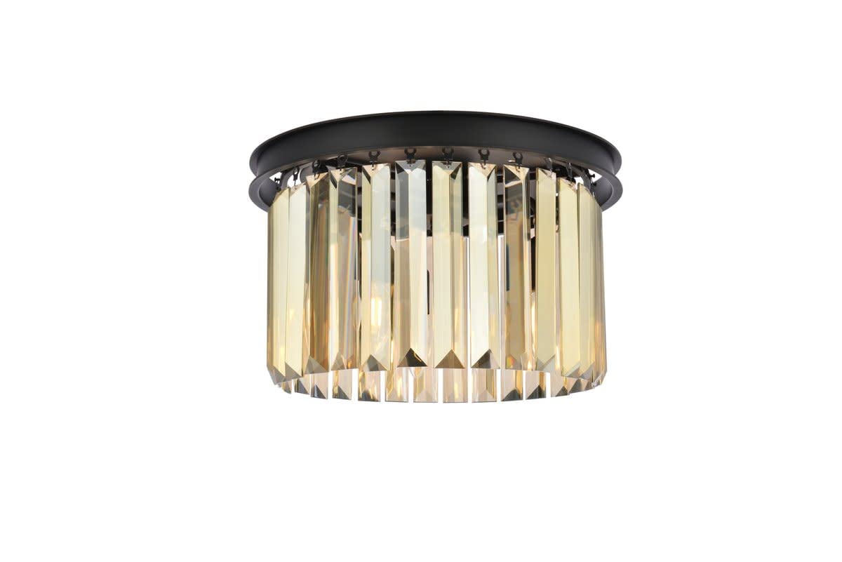 Elegant Lighting Sydney 3-Light Matte Black Flush Mount With Golden Teak Accent