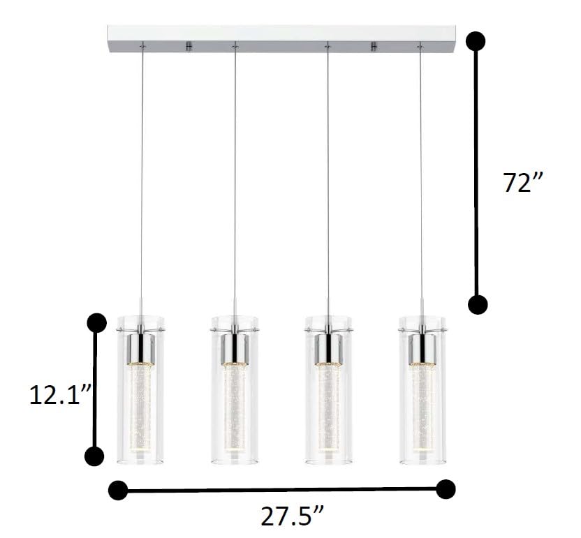 Tawson 4-Light Chandelier Pendant Ceiling Light, Integrated LED, Glass, Silver, Model 12720
