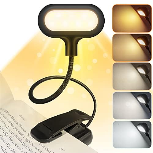 Briignite Book Light, Reading Light, 14 LED Rechargeable Book Reading Light, 5 Colors, 4 Brightness Levels, Lightweight Clip on