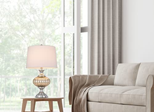 Cal Lighting BO-3035TB Table Lamp, Metal/Glass, 16inW x 26.5inH, Chrome/ le, Hardback Taper Drum Shade