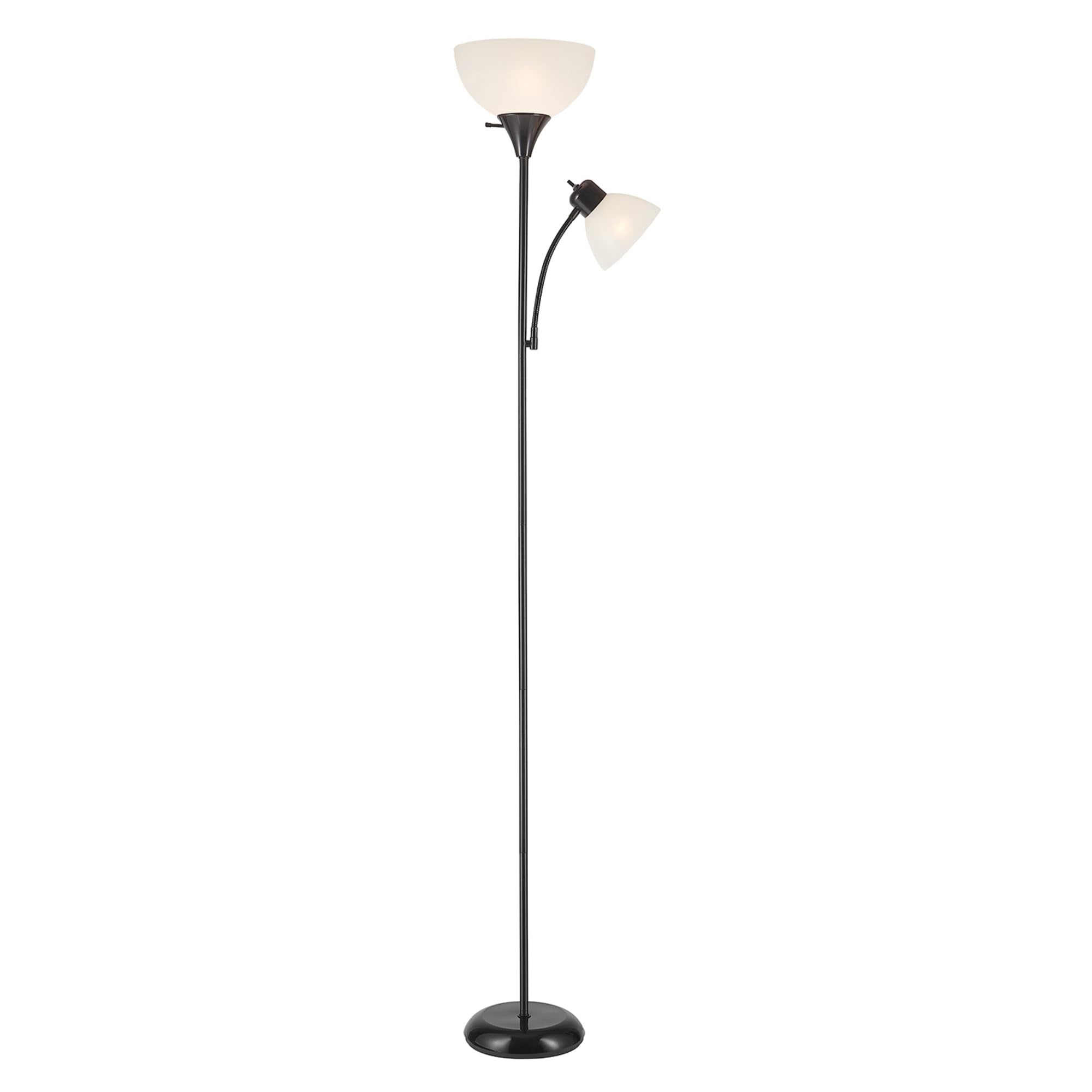 Globe Electric 67135 72'' Torchiere Floor Lamp + Adjustable Reading Light, Matte Black, Frosted Plastic Shade, 3-Step Rotary Swi