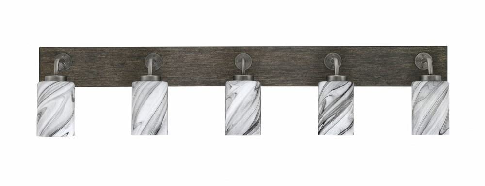 Toltec Lighting 1775-Gpdw-3009 Oxbridge - 5 Light Bath Bar-10 Inches Tall And 46.5 Inches Length, Finish Color: Graphite/Painted Distressed Wood-Look Metal, Glass Color: Onyx Swirl