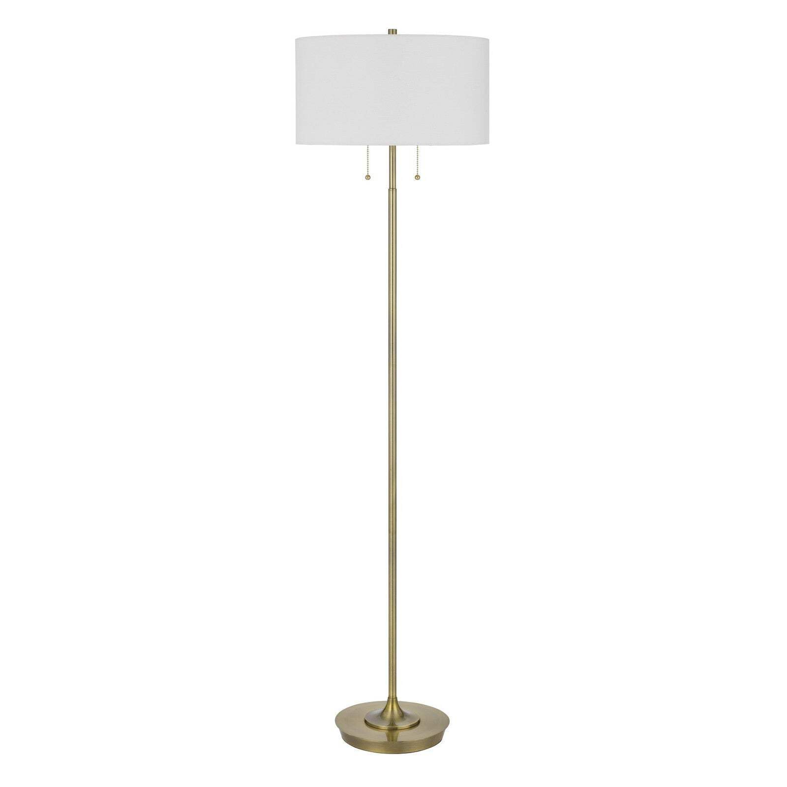 HomeRoots Brass Two Light Traditional Floor Lamp with White Rectangular Shade, 64 in.