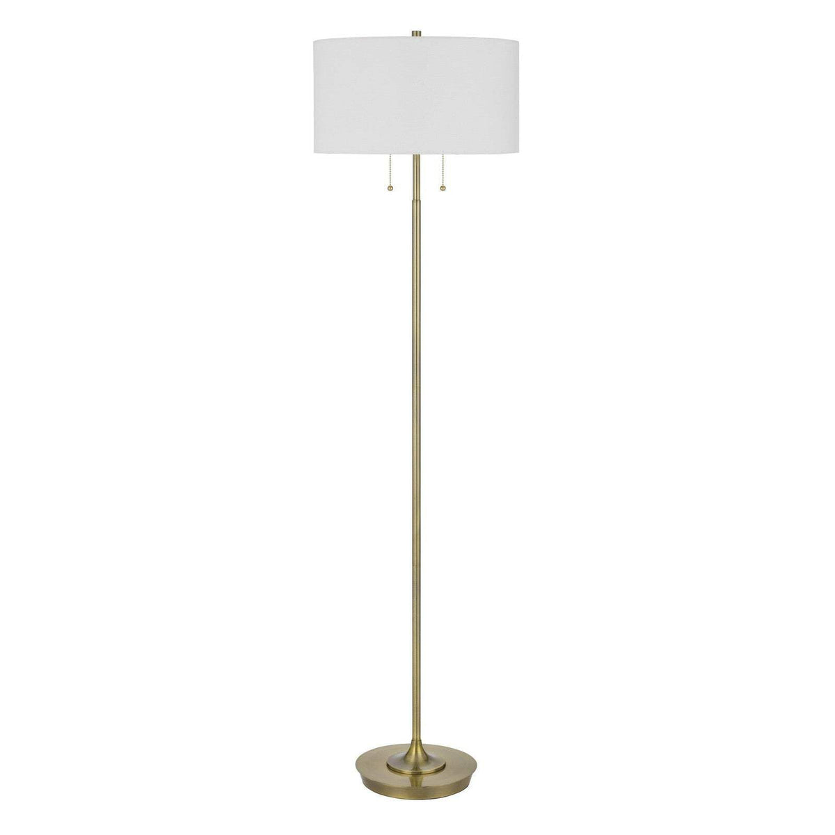 Homeroots Brass Two Light Floor Lamp - 64 In. Traditional Design With White Shade