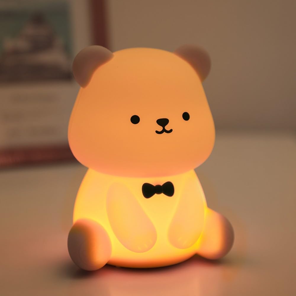 S NMT Silicone Teddy Bear Night Light for Kids Room, Rechargeable 7 Colors Changeable 3 Level Brightness Timing Sleeping Lamp Ka