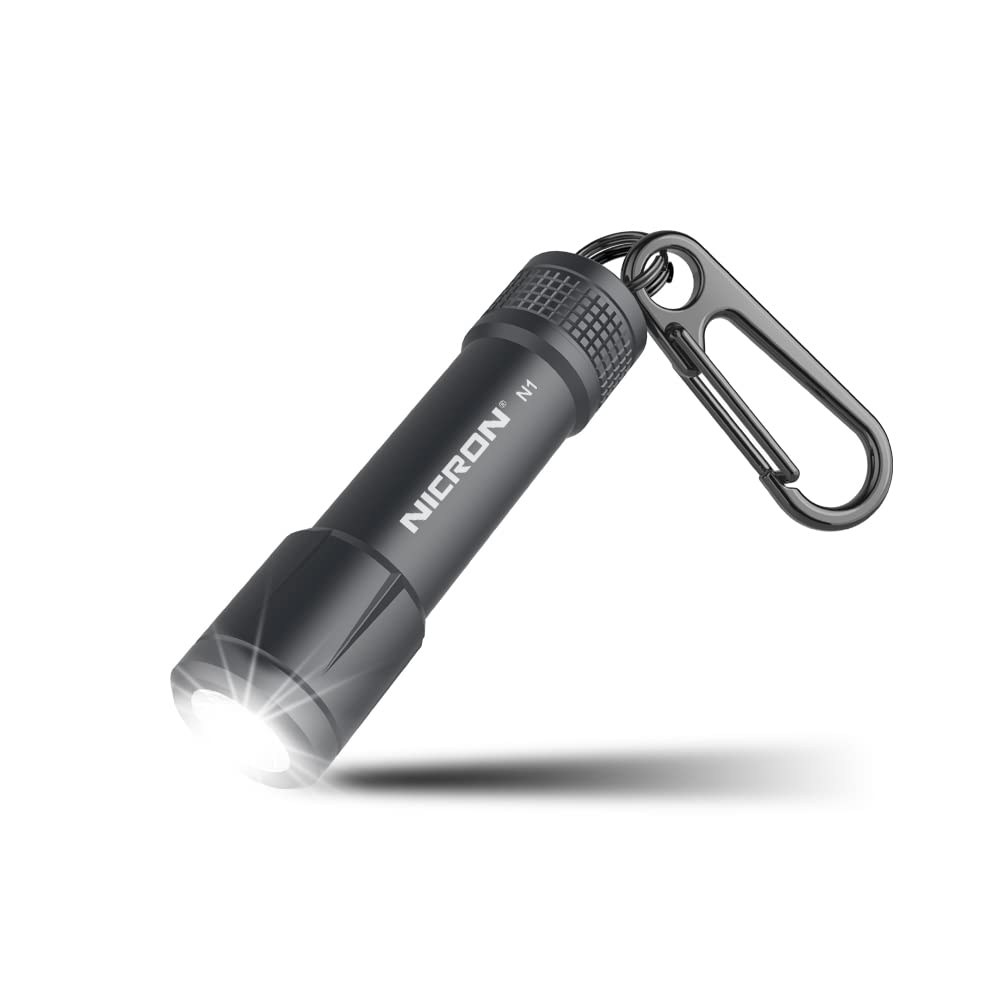 NICRON EDC Keychain Flashlight N1, Mini LED Light, IPX7 Waterproof, Aluminum, Gray