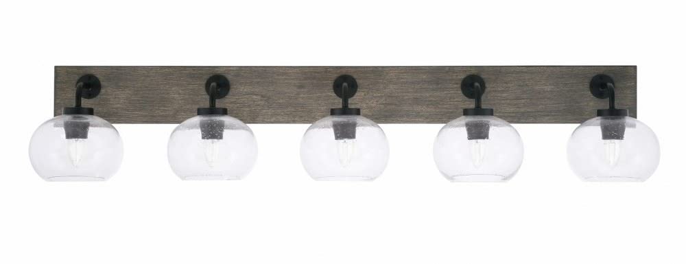 Toltec Lighting 1775-Mbdw-202 Oxbridge - 5 Light Bath Bar-9 Inches Tall And 47.75 Inches Length, Finish Color: Matte Black/Painted Distressed Wood-Look Metal, Glass Color: Clear Bubble