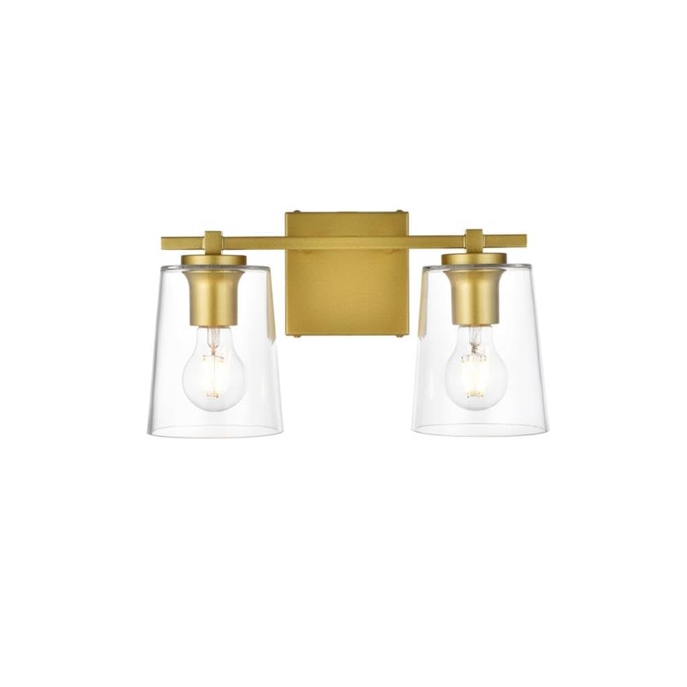 Living District Kacey 2-Light Iron & Glass Bath Sconce In Brass/Clear