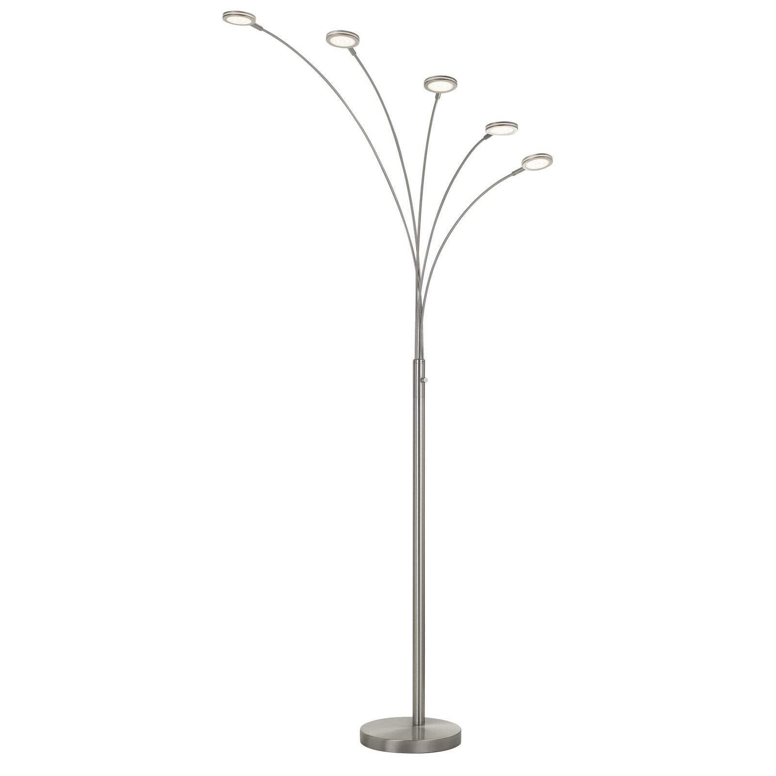 Homeroots Five Light Led Arc Floor Lamp - 72 In. Nickel Metal Design