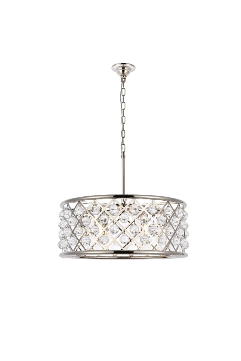 Elegant Lighting 1213D25Pn/Rc Madison Collection 6-Light Pendant Lamp With Royal Cut, 25" Depth X 10.5" Height, Polished Nickel Finish, Crystal