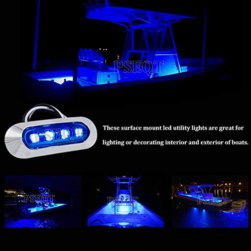PSEQT Marine LED Lights - 3.8'' Waterproof Courtesy Deck Light, Blue, 12V/24V, PC Lens, Chrome Bezel, Ideal for Boats & Kayaks,