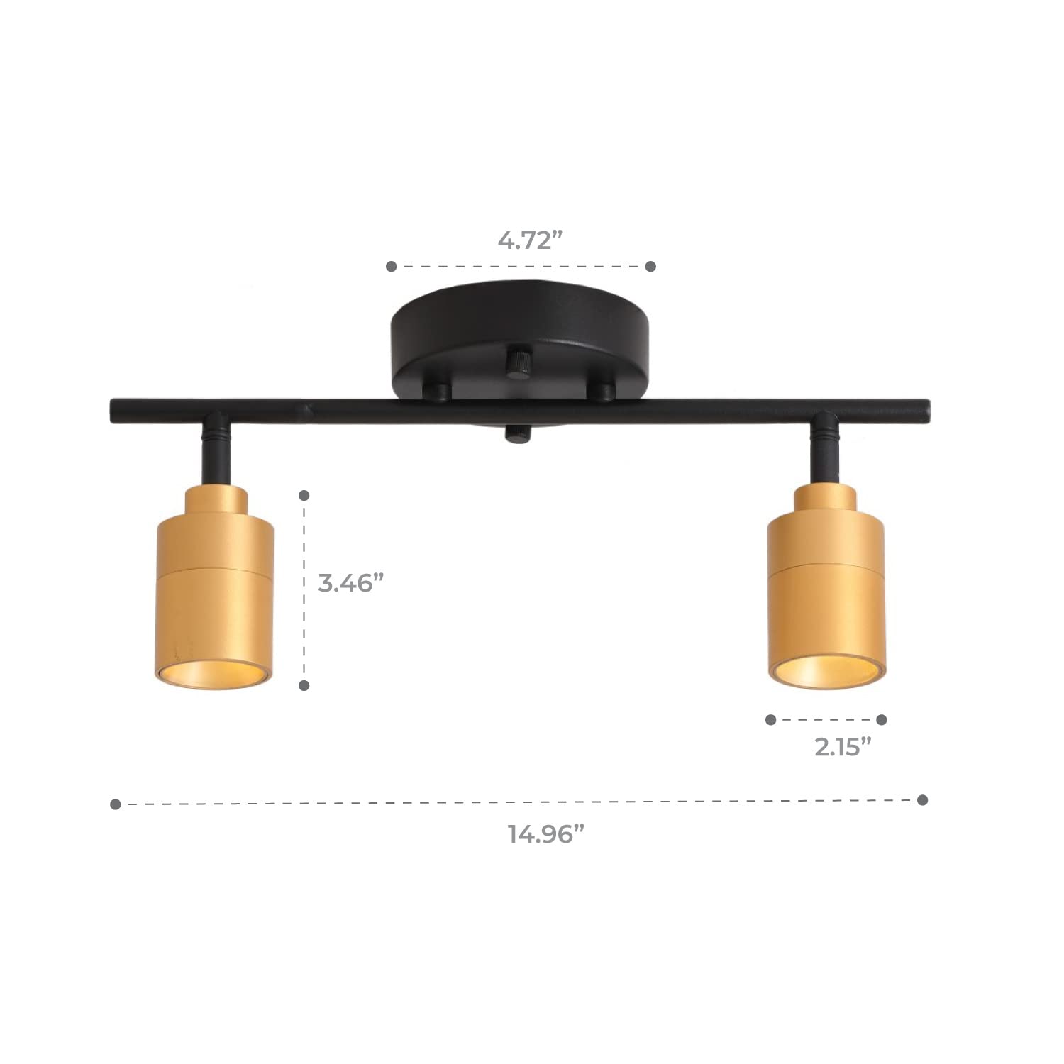 Shura Black & Brass 2-Light Track Light With Adjustable Heads, Integrated Led Bulbs, 15 In. Track Lighting Kit Ceiling Light, 30