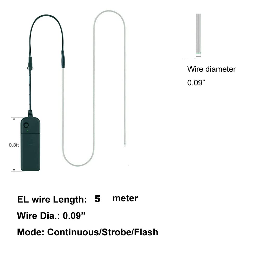 Maxlax El Wire Yellow 10-Pack  16.4Ft/5M Neon Light Wire With Noise Reduction And Battery Pack
