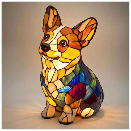 Corgi Lamp And Pug Lamp, Dog Series Art Night Light, Stained Resin French Bulldog Tabletop Night Light, Cute Pet Dogs Themed Led