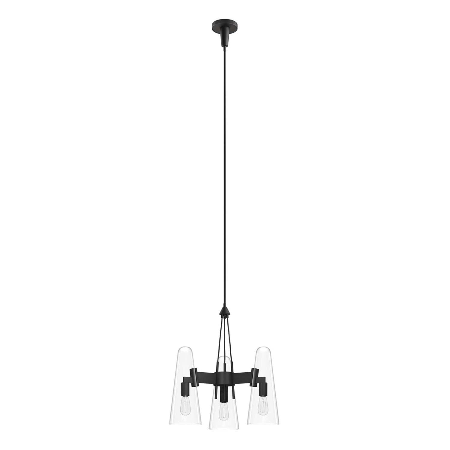 Modway Beacon 3-Light Pendant Light In Clear Black, 20.5 X 20.5 X 73