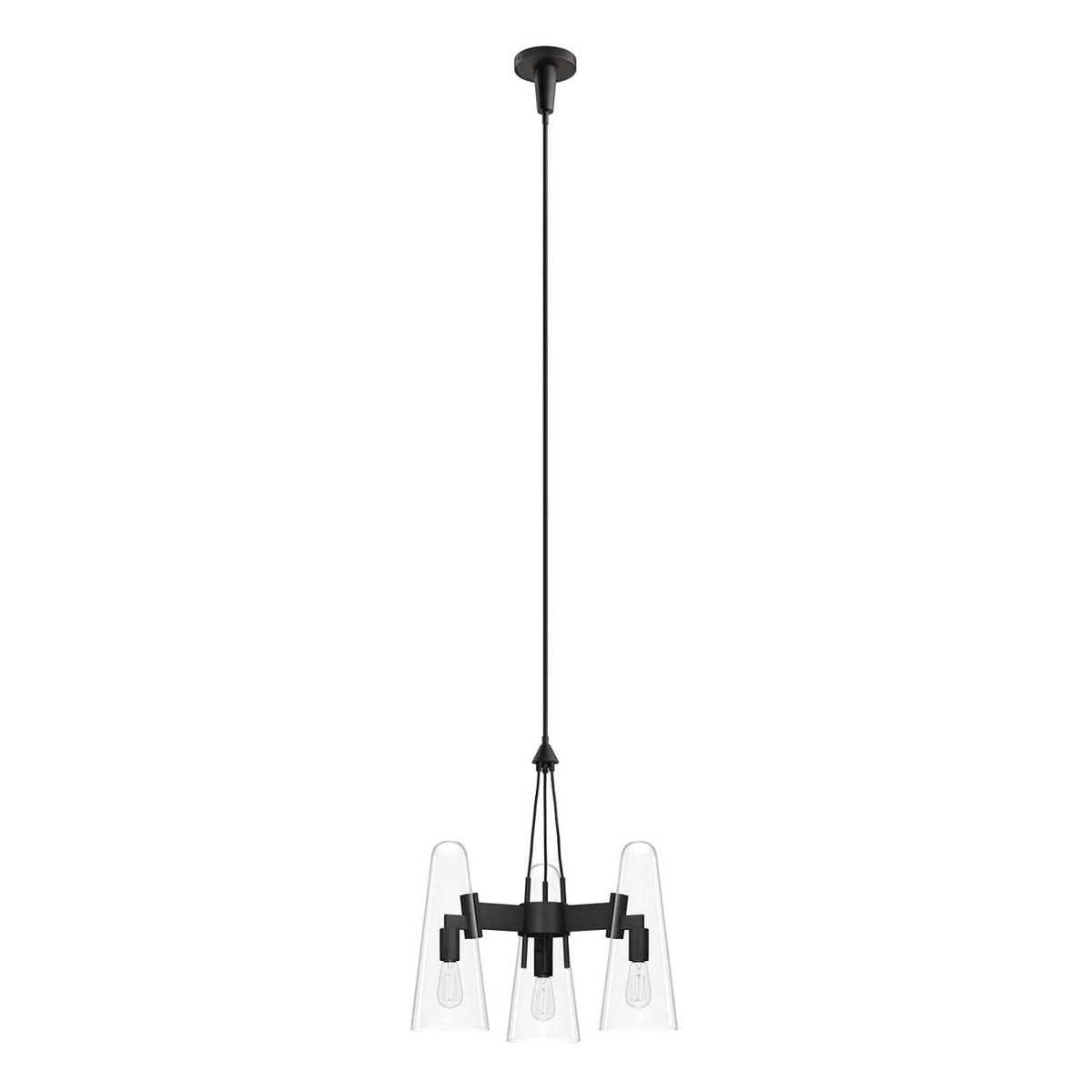 Modway Beacon 3-Light Pendant Light In Clear Black, 20.5 X 20.5 X 73