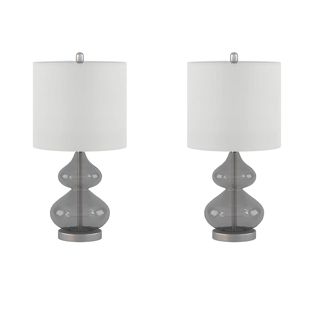510 DESIGN Modern Table Lamp Set of 2 - Curved Glass, Gold Base, 25.25"H, Nightstand Lighting, Model 5DS153-0014