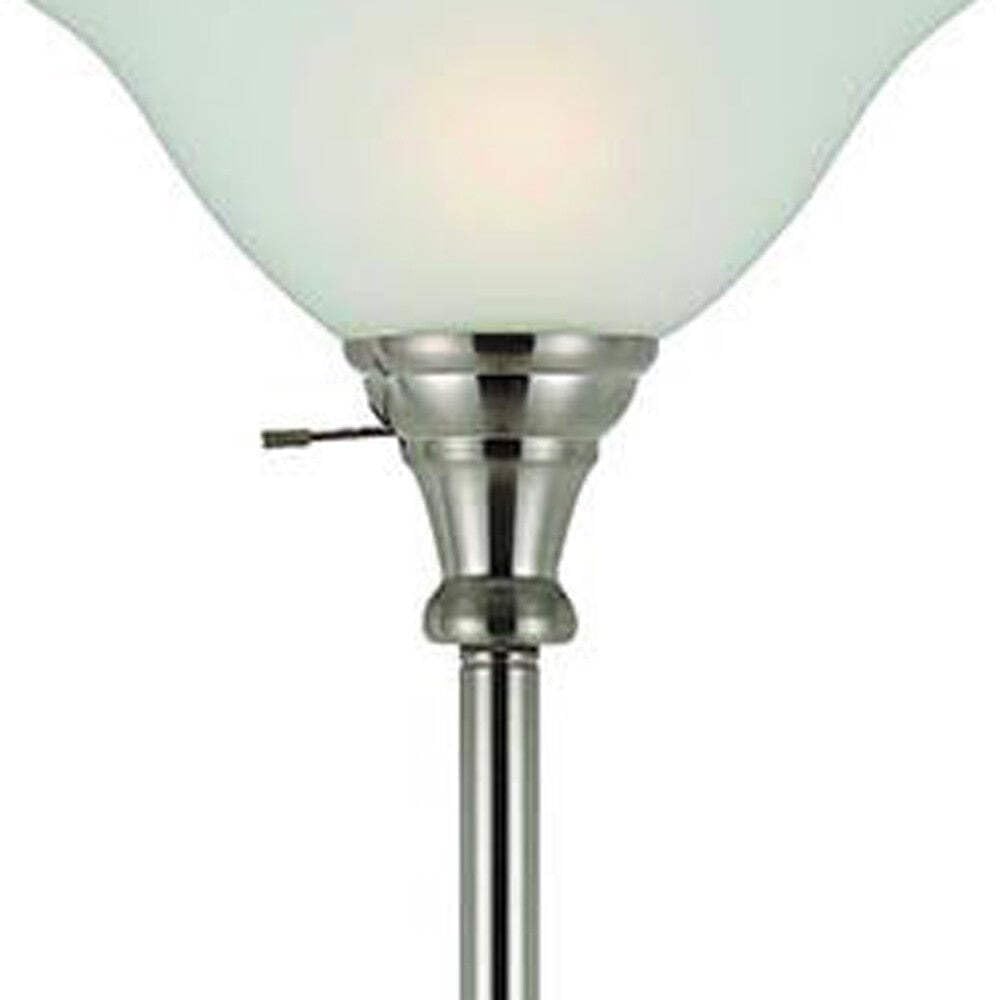 HomeRoots Torchiere Floor Lamp with Clear Frosted Glass Dome Shade, 71 in. Height