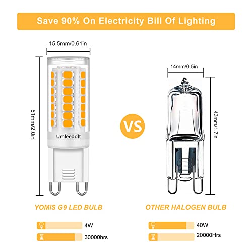 Umleeddlt G9 LED Bulb 4W 400LM Warm White 3000K 360° Beam Angle 10 Pack