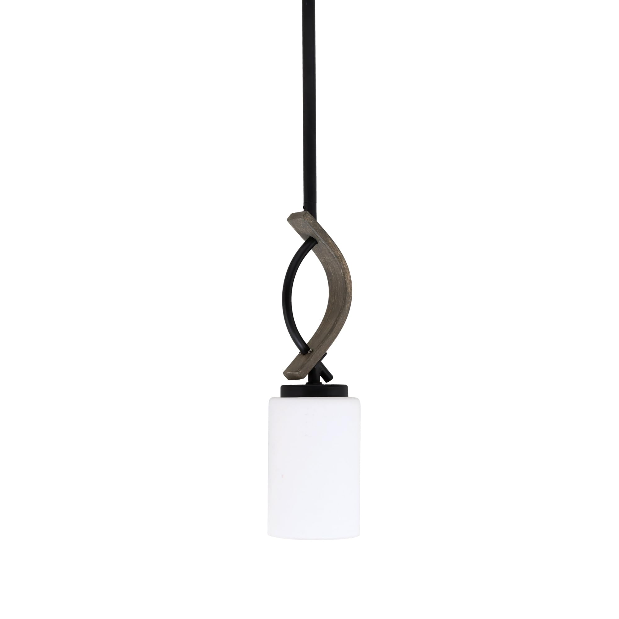 Toltec Lighting Monterey Stem Hung Mini Pendant - Matte Black, Distressed Wood-Look Metal, 4in White Muslin Glass