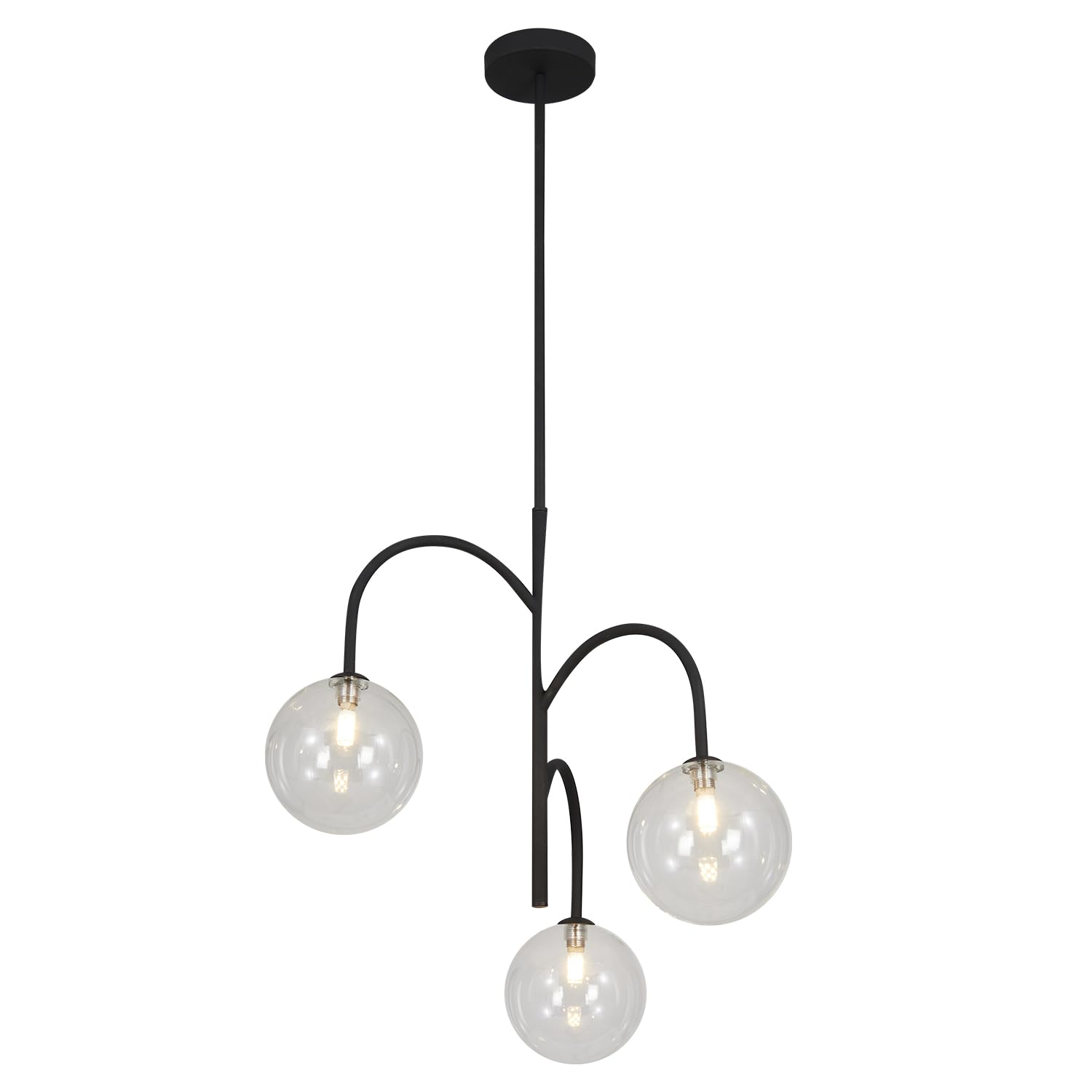 Flyrose Clear Bubble Chandelier Lighting Farmhouse Black Pendant Lighting 3-Light Kitchen Island Light Fixtures Mid Century Mode