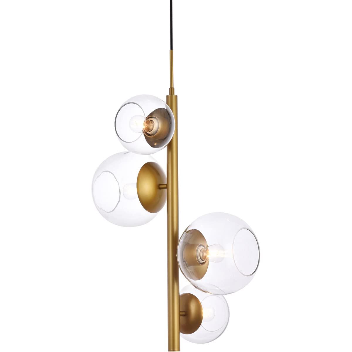 Living District Wells 4-Light Mid-Century Metal Pendant in Brass and Clear