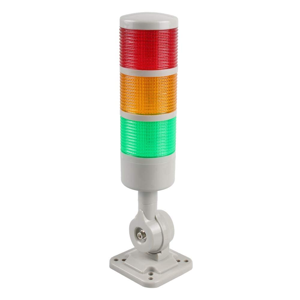 Luban Stack Lights, Industrial Signal Tower with Rotatable Base, Steady/Flashing Light Switchable, 12V/24V DC (3-Layer, No Buzze
