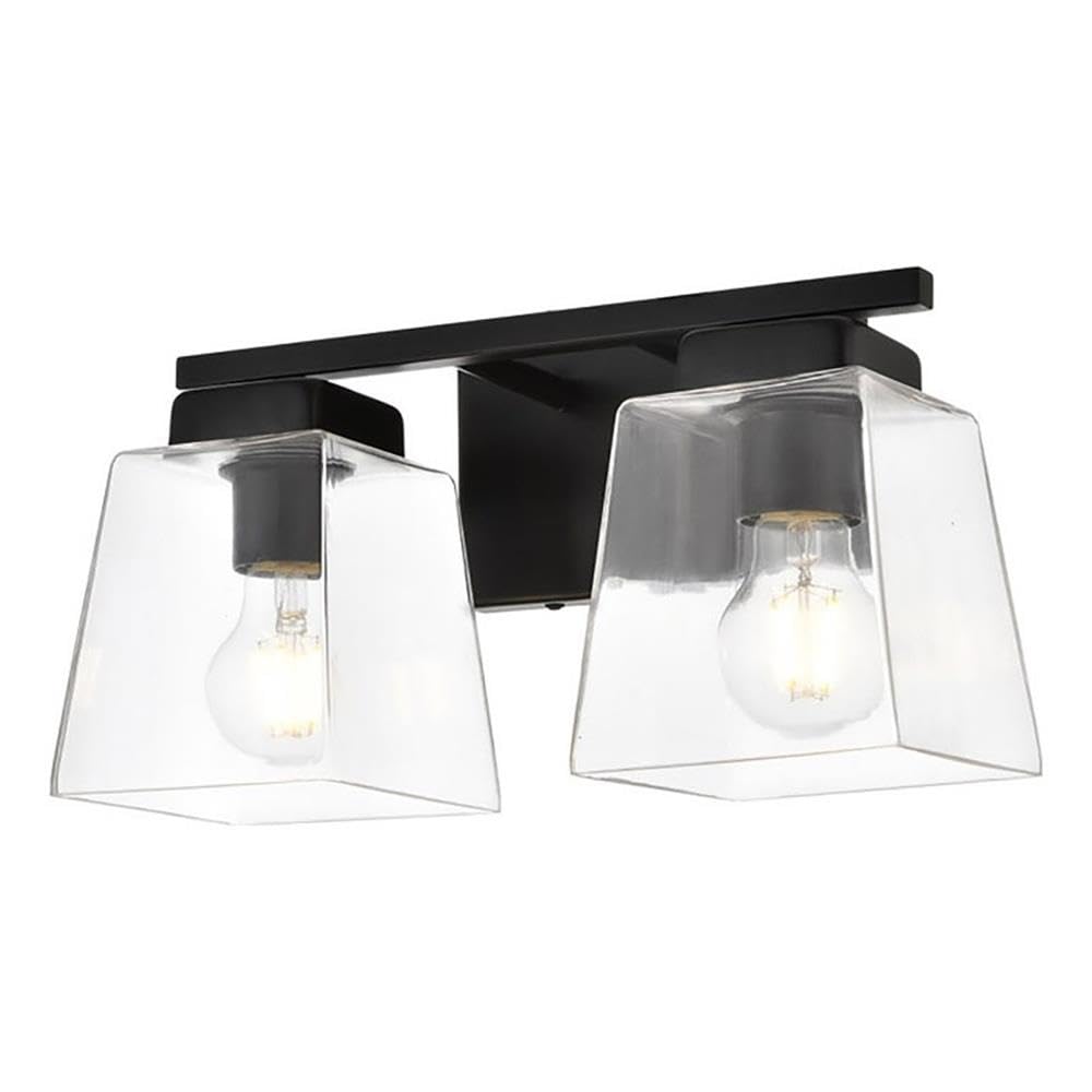 Living District Merrick 2-Light Iron & Glass Bath Sconce in Black/Clear