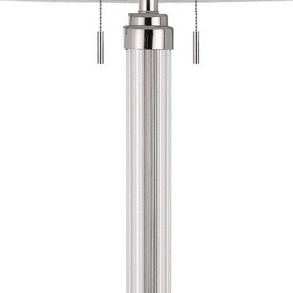 HomeRoots Chrome Two Light Floor Lamp with White Rectangular Shade, 60 in. Tall, Metal Construction