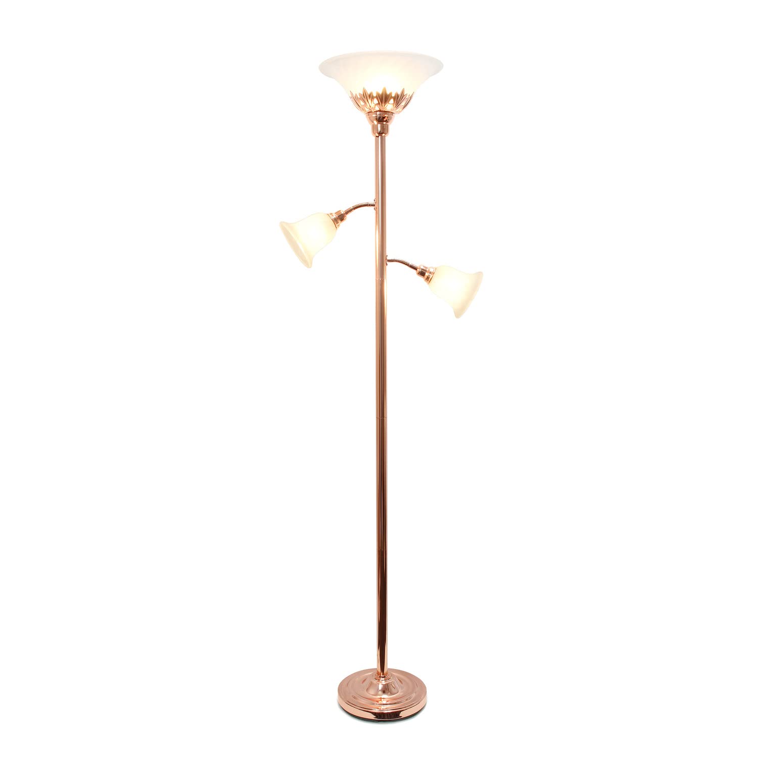 LALIA HOME Torchiere Floor Lamp, Rose Gold with 2 Reading Lights & Scalloped Glass Shades, Model LHF-3002-RG