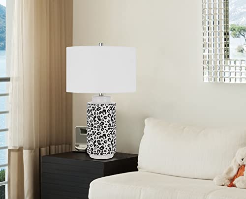 Cal Lighting Bo-3045Tb-2 Exeter Ceramic Table Lamp With Black And White Cheetah Print And Hardback Drum Shade